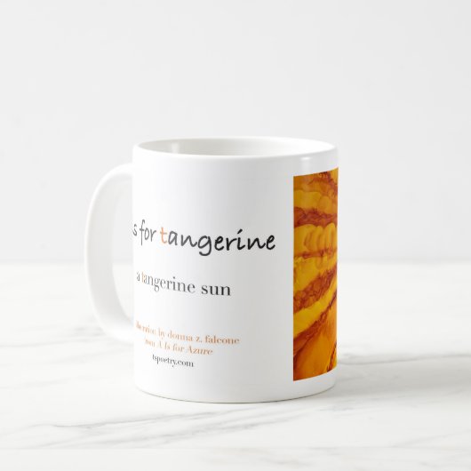 T is voor Tangerine alfabet art mok (Voorkant links)