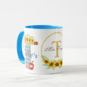 T is voor Teacher Floral T Shape gepersonaliseerd Mok (Voorkant links)