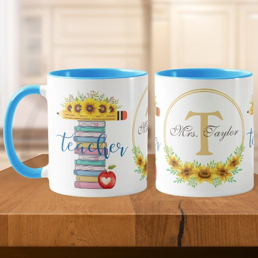 T is voor Teacher Floral T Shape gepersonaliseerd Mok
