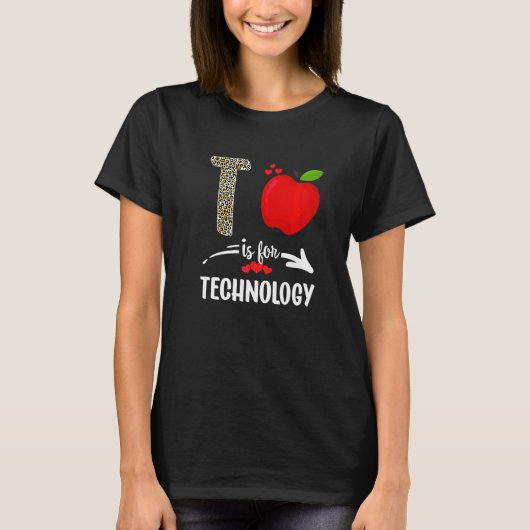 T is voor technologie-leopard-technologie leraar S T-shirt (Voorkant)