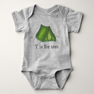 T is voor Tent Green Camp Camping Alphabet Romper