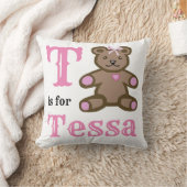T is voor Tessa babymeisje Worpkussen Kussen (Deken)