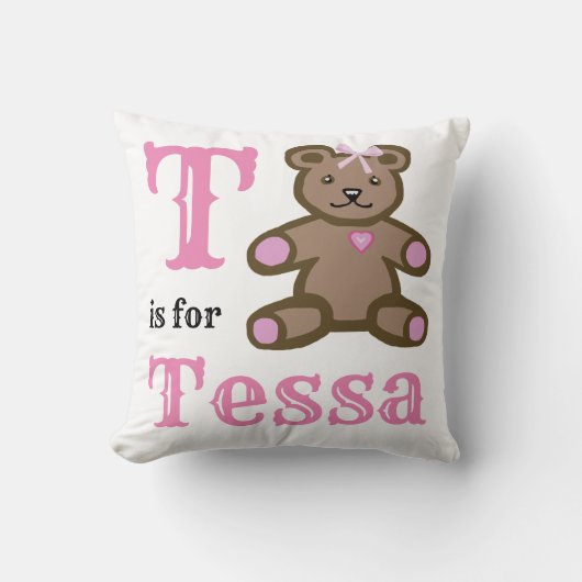 T is voor Tessa babymeisje Worpkussen Kussen (Voorkant)