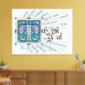 T is voor Thank You Canvas Print - Blauw & Goud (Insitu (Woonkamer))