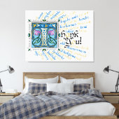 T is voor Thank You Canvas Print - Blauw & Goud (Insitu (Slaapkamer))