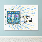 T is voor Thank You Canvas Print - Blauw & Goud (Insitu (Houten vloer))