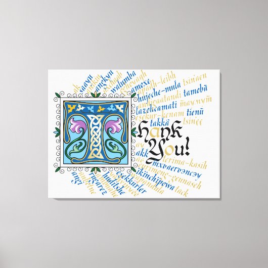 T is voor Thank You Canvas Print - Blauw & Goud (Voorkant)
