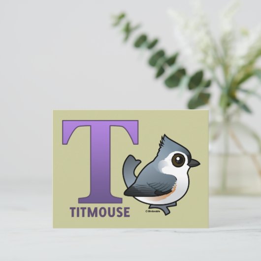 T is voor Titmouse Briefkaart (Staand voorkant)