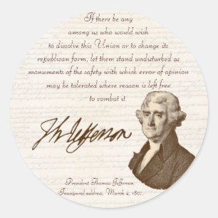 T. Jefferson : Opinion et raison - autocollant