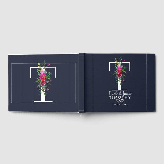 T Letter Initiaal Monogram Bloemen Naam Bruiloft Gastenboek (Volledig)