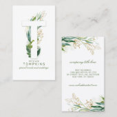 T Letter Monogram Gouden Greenery Bladeren Elegant Visitekaartje (Voorkant / Achterkant)