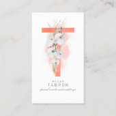 T Letter Monogram White Orchids and Pampas Grass Visitekaartje (Voorkant)