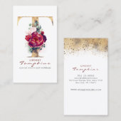 T Monogram Bourgondische rode bloemen en gouden gl Visitekaartje (Voorkant / Achterkant)