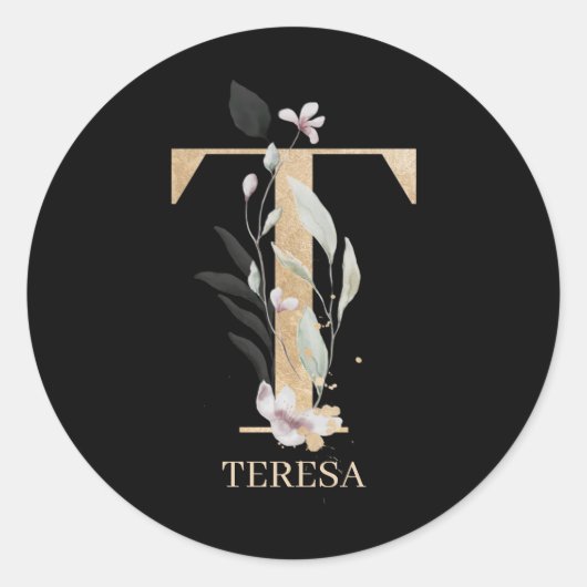 T Monogram Floral Aangepast Ronde Sticker (Voorkant)