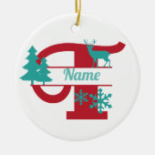 T Monogram Initial Christmas Holiday Tree Ornament (Voorkant)