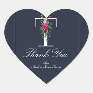 T Monogram Laatste Initiaal Modern Blauw Bloemig H Hart Sticker