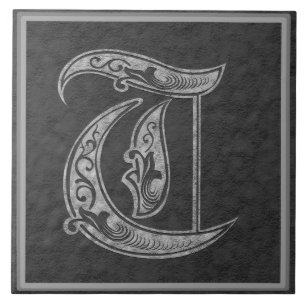 T Monogram "Royal Grey Stone" keramische tegels Tegeltje