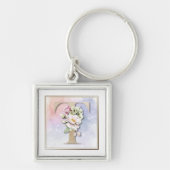 T Monogram Witte Roos Sleutelhanger (Voorkant)
