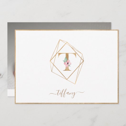 T Monogramme photo - Faire-part de naissance (Devant / Derrière)