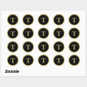 T :: Monogramme T Élégant Sticker Or et Noir (Feuille)