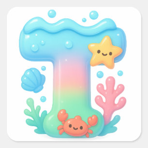 "T" Mooie Letter - Onderwater Zeedier Vierkante Sticker