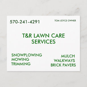 T&R LAWN CARE, SERVICES, SNOWPLOWING, MOWING, T... BRIEFKAART