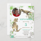 T rex 5e verjaardag Tyrannosaurus Foto Uitnodiging Briefkaart (Voorkant / Achterkant)