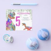 T Rex 5th Birthday Party Budget Uitnodiging Roze Flyer (Enkel)