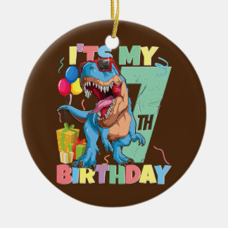 T Rex 7th Birthday Boy Girl 7 Years 2015 Dinosaur Keramisch Ornament