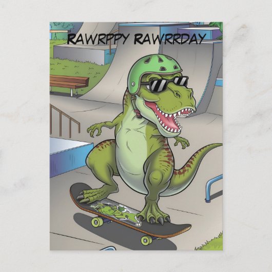 T-Rex bij skatepark skateboarden Briefkaart (Voorkant)