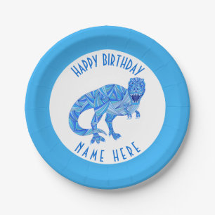 T-Rex Blue Dinosaur Schattige Prehistorisch Feestt Papieren Bordje