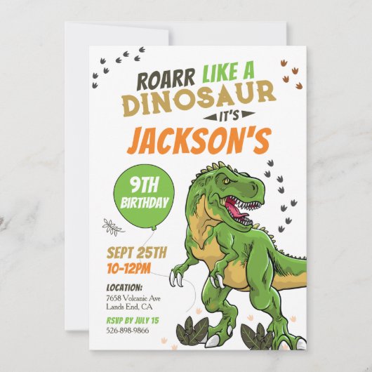 T-Rex Boy Dinosaur Invitation Anniversaire (Devant)