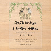 T-Rex Bride & Groom Dinosaur Theme Wedding Acryl Uitnodigingen (Voorkant)