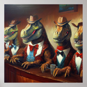 T Rex Cowboys Poster