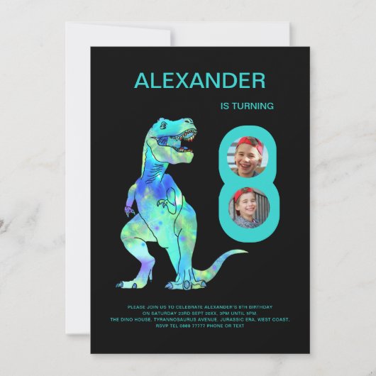 T-Rex Dino Boys 8ste Verjaardagsfeest Kaart (Voorkant)