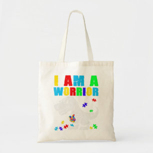 T Rex Dino I are Warrior Autism Awareness Tote Bag
