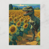 T-Rex Dino in het Zonnebloemveld Van Gogh Briefkaart (Voorkant)