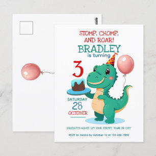 T Rex Dinosaur 3e Verjaardagsfeest Uitnodiging