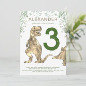 T-Rex Dinosaur 3e verjaardagsfeestje Kaart (Staand voorkant)