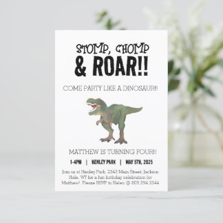 T-Rex Dinosaur 4e Invitation de fête d'anniversair