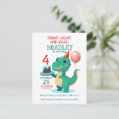 T Rex Dinosaur 4e Verjaardagsfeest Uitnodiging (Staand voorkant)