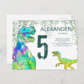 T Rex Dinosaur 5e Anniversaire Fête Invitation (Devant / Derrière)