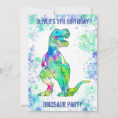 T rex Dinosaur 5th Birthday Foto Green Blue Kaart (Achterkant)