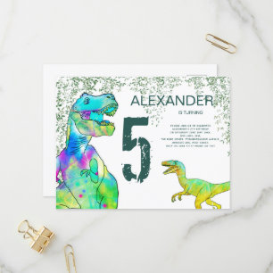 T Rex Dinosaur 5th Birthday Party Invitation Uitnodiging Briefkaart