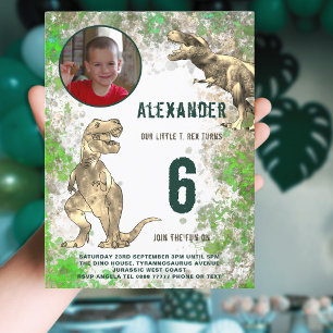 T-Rex Dinosaur 6e verjaardagsfeestje foto budget Uitnodiging Briefkaart