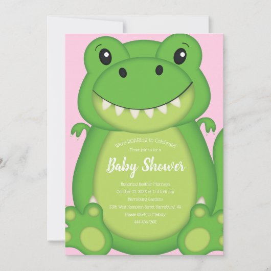 T-Rex Dinosaur Baby shower Roze Kaart (Voorkant)