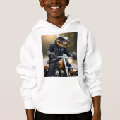 T-Rex Dinosaur Bikie En Moto, (Devant)