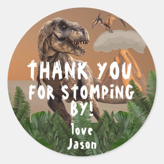T-Rex Dinosaur Birthday Party Dank u Ronde Sticker (Voorkant)