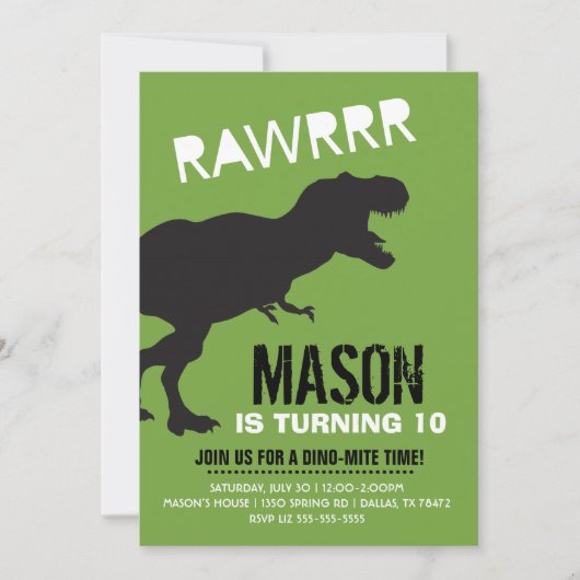 T Rex Dinosaur Birthday Party Kaart (Voorkant)