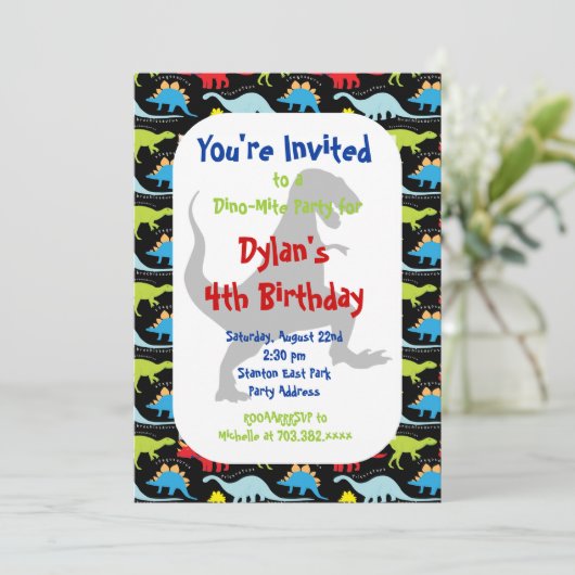 T Rex Dinosaur Birthday Party Kaart (Staand voorkant)